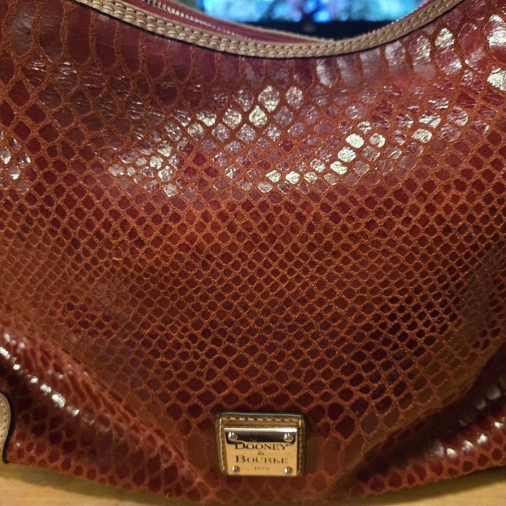 Dooney & Bourke Red And Brown Snakeskin Hobo Style Shoulder Bag